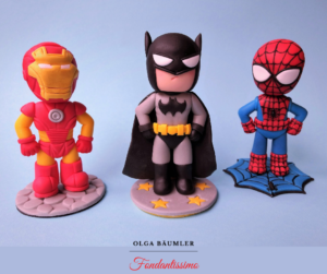 Batman, Iron Man, Spiderman als Tortenfiguren für eine Superheldentorte